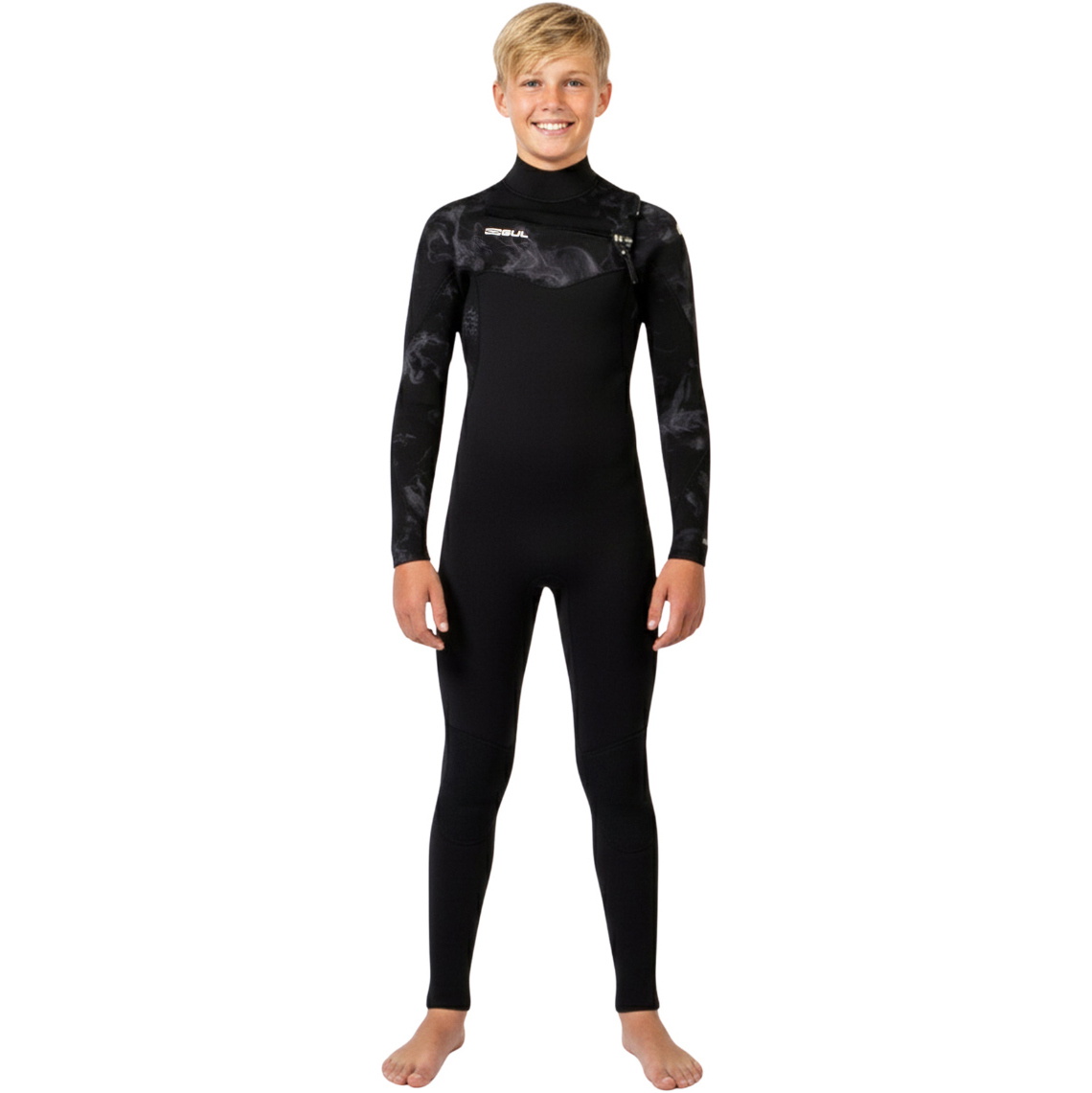 2026 Gul Junior Echo Natur 3/2mm Chest Zip Wetsuit EC1329-BKSM - Black / Smoke